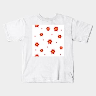 Trendy red  flowers (Chamomile) repeat pattern in white background Kids T-Shirt